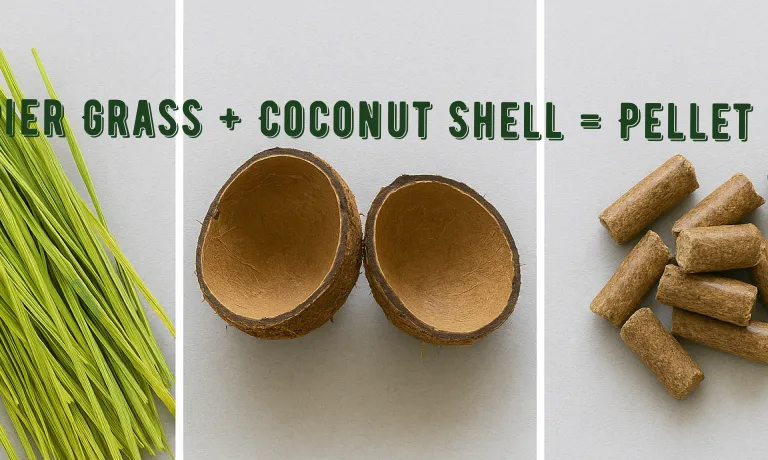 napier grass and coconut shell pellet